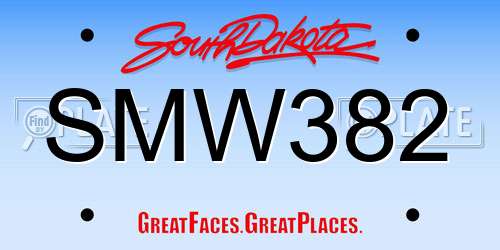 SMW382 South Dakota License Plate