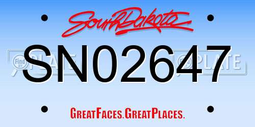 SN02647 South Dakota License Plate