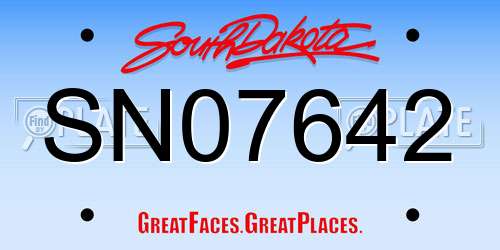 SN07642 South Dakota License Plate
