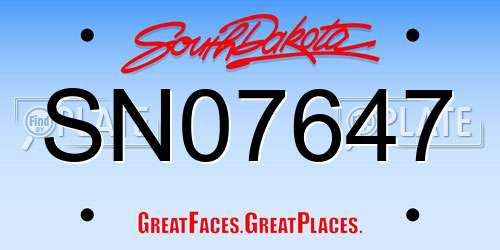 SN07647 South Dakota License Plate