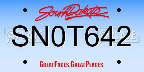 SN0T642 South Dakota License Plate