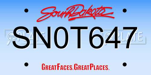 SN0T647 South Dakota License Plate