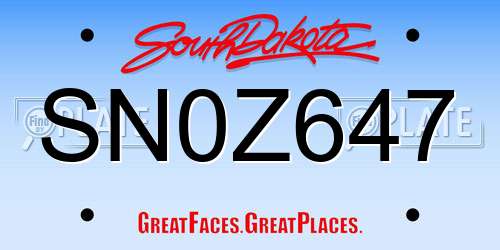 SN0Z647 South Dakota License Plate