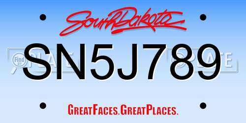 SN5J789 South Dakota License Plate