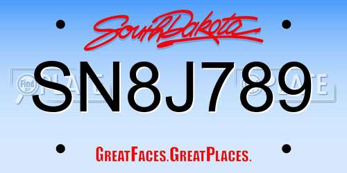 SN8J789 South Dakota License Plate