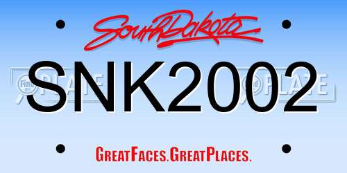SNK2002 South Dakota License Plate