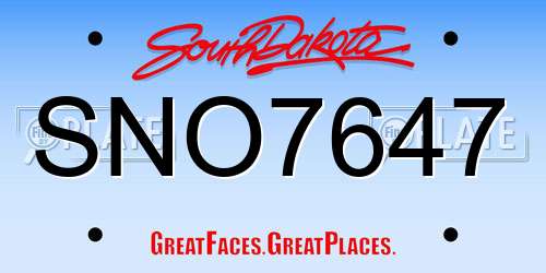 SNO7647 South Dakota License Plate
