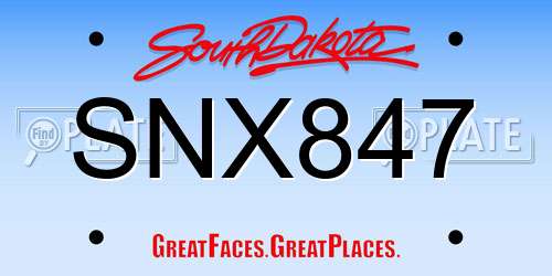 SNX847 South Dakota License Plate