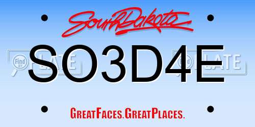 SO3D4E South Dakota License Plate