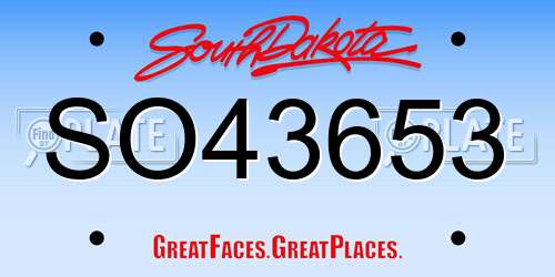 SO43653 South Dakota License Plate