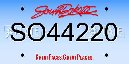 SO44220 South Dakota License Plate