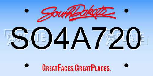 SO4A720 South Dakota License Plate