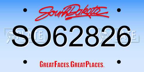 SO62826 South Dakota License Plate