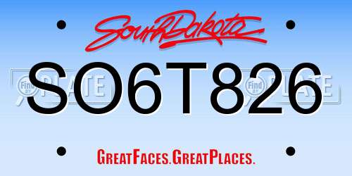 SO6T826 South Dakota License Plate
