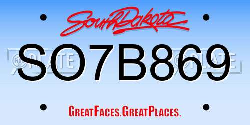 SO7B869 South Dakota License Plate