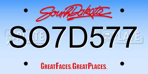 SO7D577 South Dakota License Plate