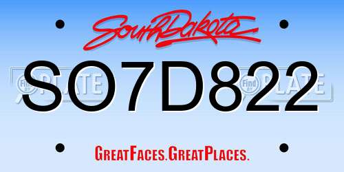SO7D822 South Dakota License Plate