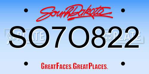 SO7O822 South Dakota License Plate