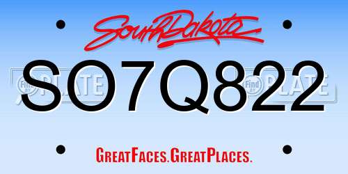 SO7Q822 South Dakota License Plate