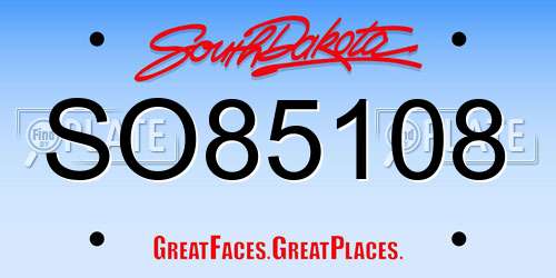 SO85108 South Dakota License Plate