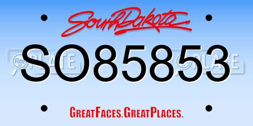 SO85853 South Dakota License Plate