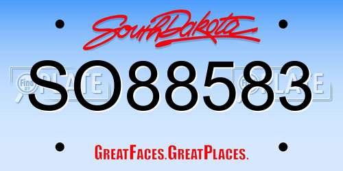 SO88583 South Dakota License Plate