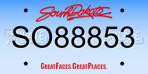 SO88853 South Dakota License Plate