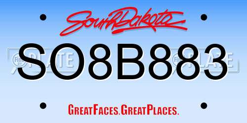 SO8B883 South Dakota License Plate