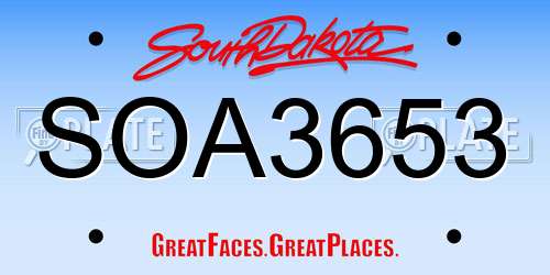 SOA3653 South Dakota License Plate