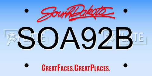 SOA92B South Dakota License Plate