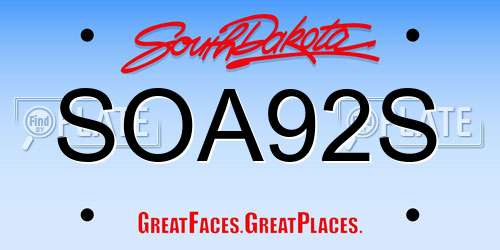 SOA92S South Dakota License Plate