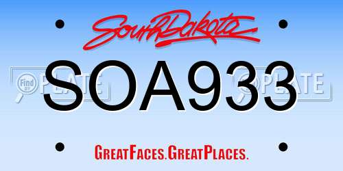 SOA933 South Dakota License Plate