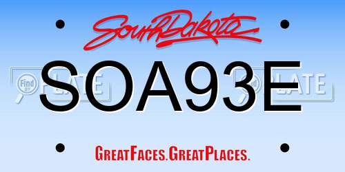 SOA93E South Dakota License Plate