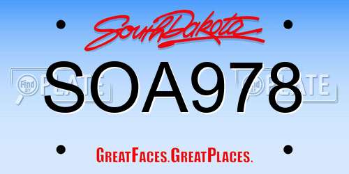SOA978 South Dakota License Plate