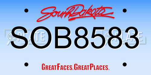 SOB8583 South Dakota License Plate