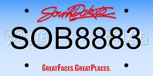 SOB8883 South Dakota License Plate