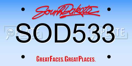 SOD533 South Dakota License Plate