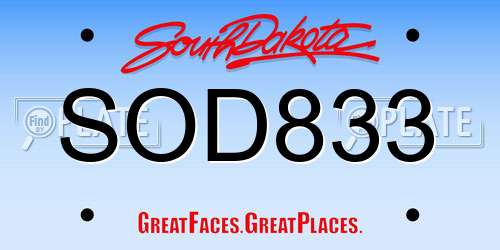 SOD833 South Dakota License Plate