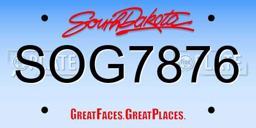 SOG7876 South Dakota License Plate