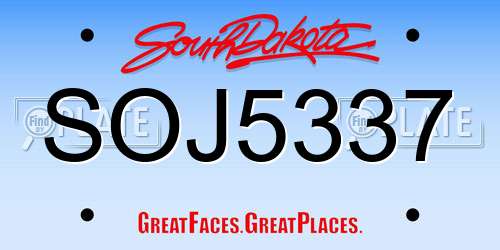 SOJ5337 South Dakota License Plate
