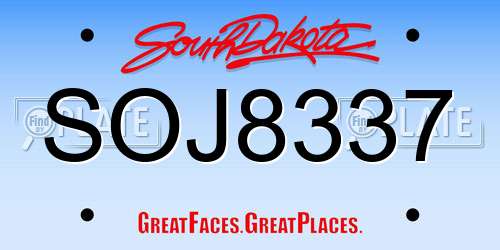SOJ8337 South Dakota License Plate