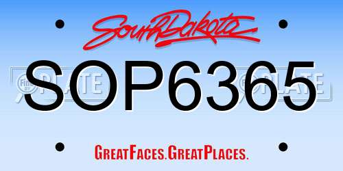 SOP6365 South Dakota License Plate