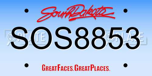 SOS8853 South Dakota License Plate