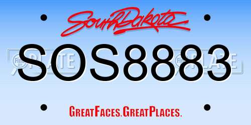 SOS8883 South Dakota License Plate