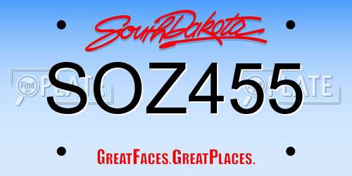 SOZ455 South Dakota License Plate