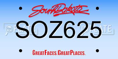 SOZ625 South Dakota License Plate