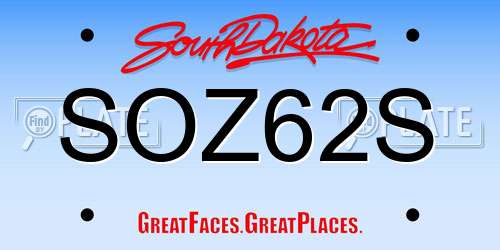SOZ62S South Dakota License Plate