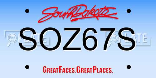 SOZ67S South Dakota License Plate