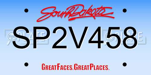 SP2V458 South Dakota License Plate