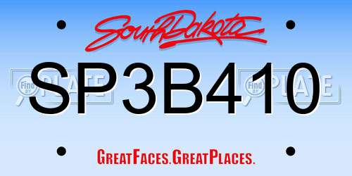 SP3B410 South Dakota License Plate